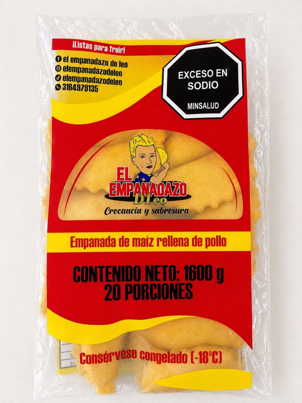 Paquete congelado empanada de maíz rellena de pollo x20 unidades