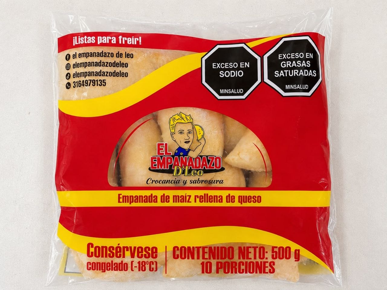 Paquete congelado empanada de maíz rellena de queso x10 unidades